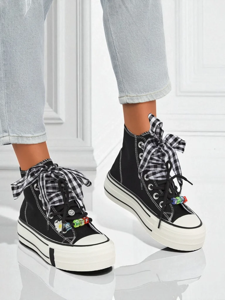 Women's Callisto Black Fabric Platform Sneakers with Retro Accents