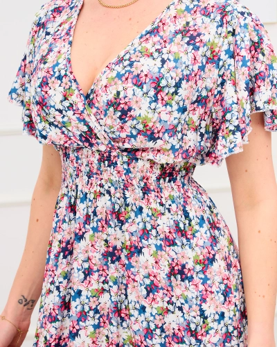 Sieviešu puķaina maxi kleita zilā un rozā krāsā - Apģērbs