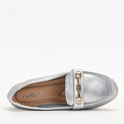 Silver women's moccasins with an ornament on the toe Okeri - Footwear