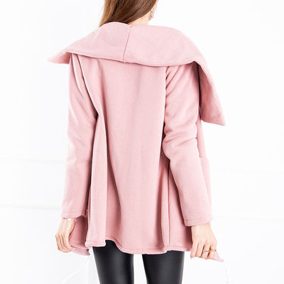 Pink women's warm coat with an asymmetric zipper - Clothing