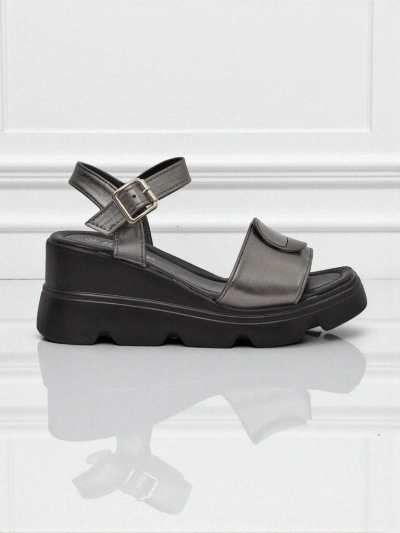 Hera Azzurro women's graphite eco-leather wedge sandals for summer