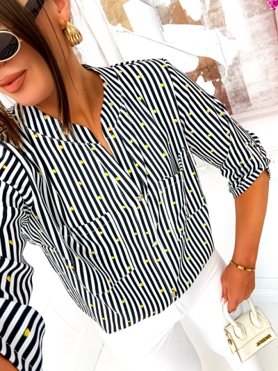 Royalfashion Women's striped shirt with lemons and a V-neck