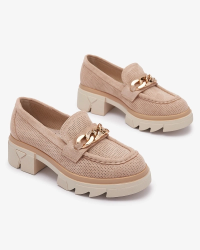 Eco-suede moccasins with gold decoration in light brown Zaffix- Footwear