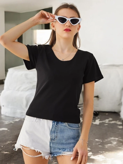 Royalfashion sieviešu kokvilnas T-krekls ar mežģīnēm aizmugurē