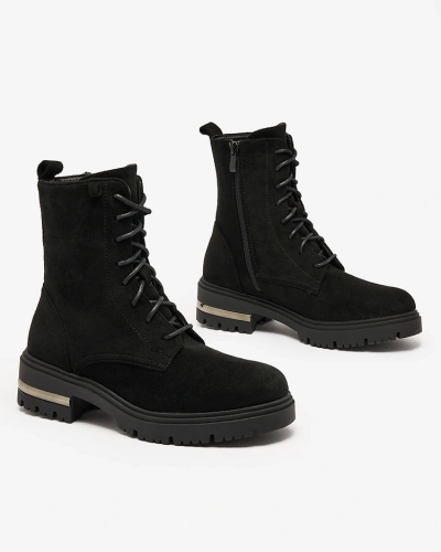 Royalfashion Black eco suede women's bagger boots with chain Azoldi