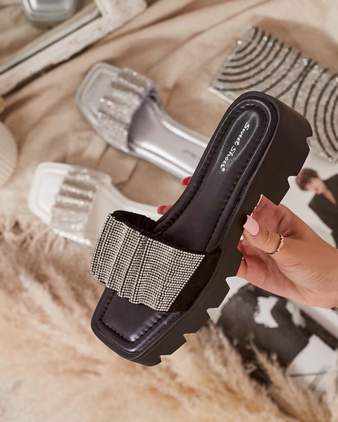 Melnas sieviešu čības ar kubisko cirkoniju Emkoy - Apavi