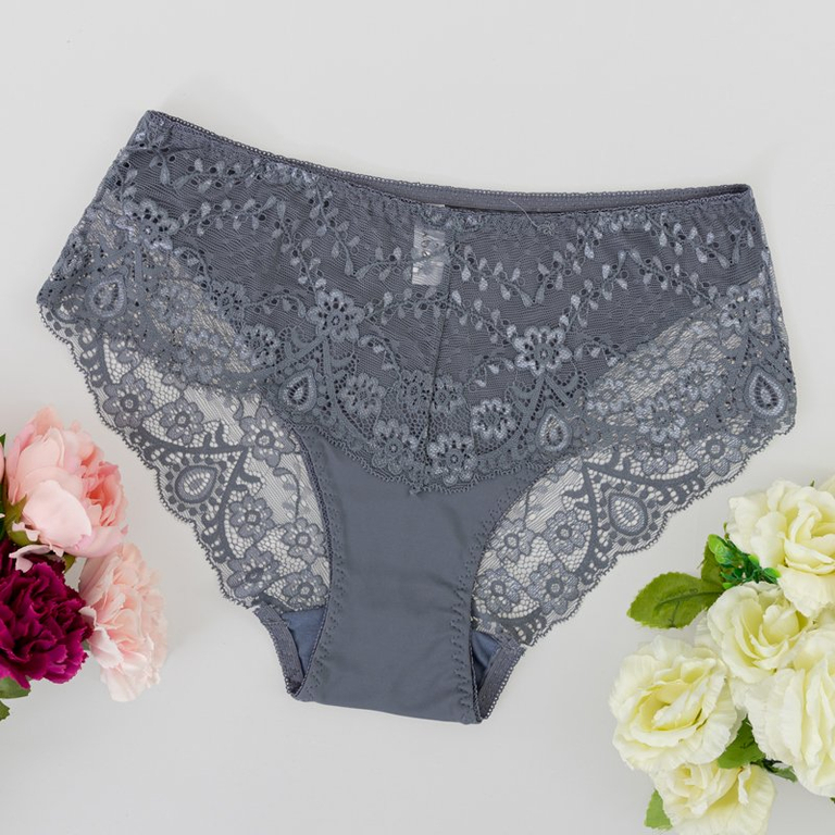 Серые женские кружевные трусики PLUS SIZE - Нижнее белье