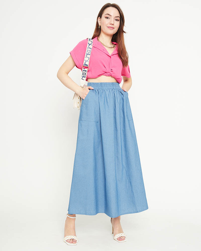 Navy blue ladies long skirt with pockets - Clothing