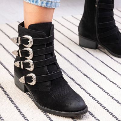 Black ankle boots on a low post Grand - Footwear