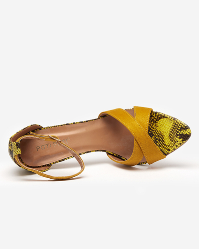 Mustard women's sandals with embossing on a pin Halensi - Footwear