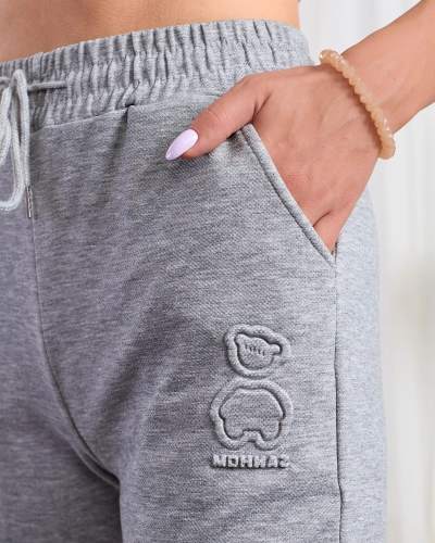 Royalfashion Grey women's cotton sweatpants with teddy bear