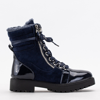 Women's navy blue partially varnished boots Ginoko - Shoes