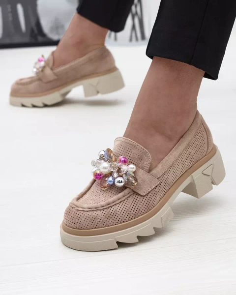 Women's light brown openwork moccasins Peloga- Footwear