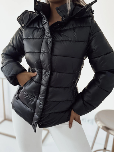 Royalfashion Black women's quilted jacket with hood