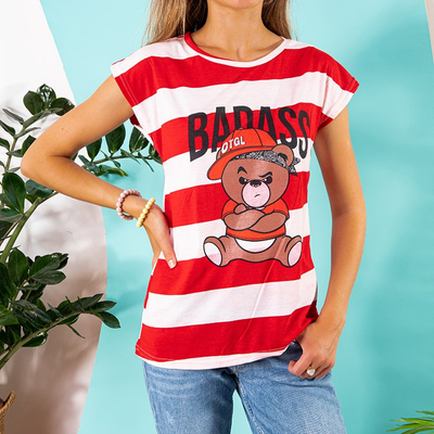 Red women's striped T-shirt - Clothing