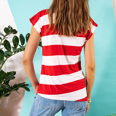 Red women's striped T-shirt - Clothing