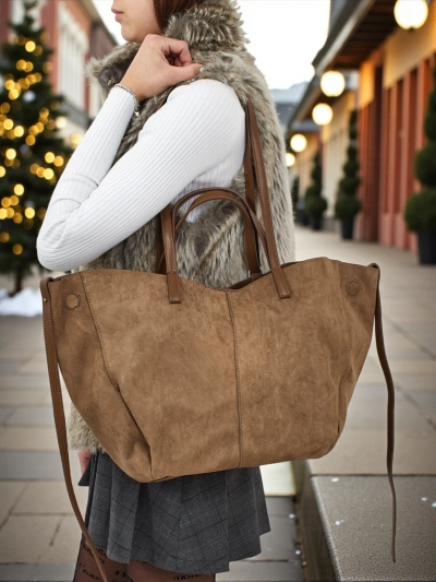 Women's shopper bag eco suede with smaller eco leather included 2in1 Elinea