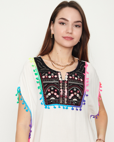 Women's summer tunic with white fringes - Clothing