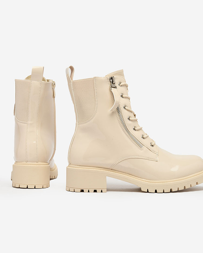 Royalfashion Beige eco leather women's Seddaga bagger boots