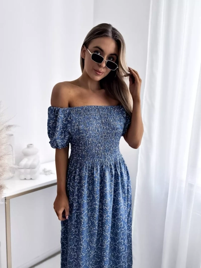 Blue women's floral midi dress - Clothing