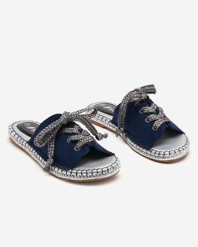 OUTLET Women's navy blue and silver slippers with a binding Wiazoni - Footwear
