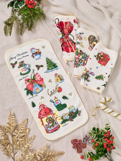 Royalfashion Ziemassvētku komplekts ar 4 virtuves dvielīšiem Merry Xmas