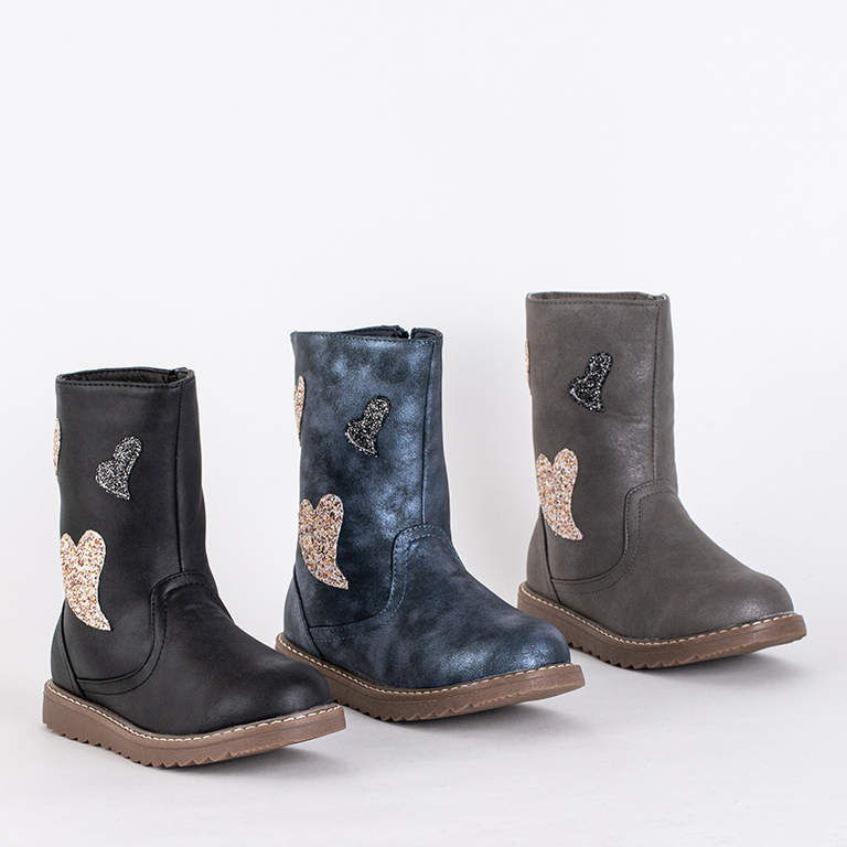 Black children's boots with hearts Herri- Footwear