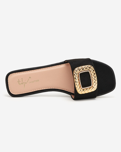 OUTLET Black women's eco suede slippers with a gold buckle Lozi - Footwear