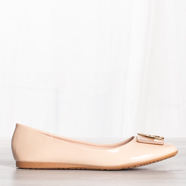 Beżowe baleriny z ozdobą Mirabella - Obuwie