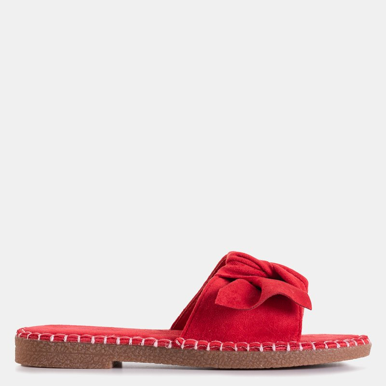Red women's slippers with a bow Bonehas - Shoes