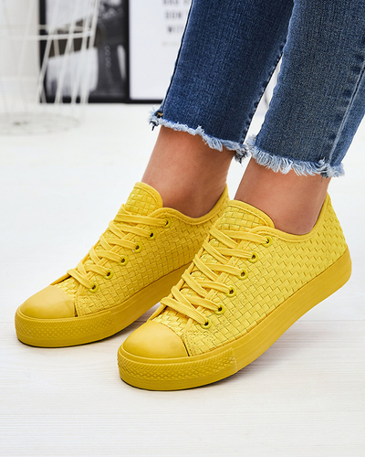 Yellow women's sneakers with embossing Aklina - Footwear