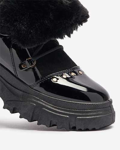 Melni sieviešu sniega zābaki ar mežģīnēm Fentes- Footwear