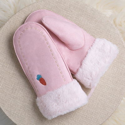 Pink children's gloves with a string and mitts - Gloves
