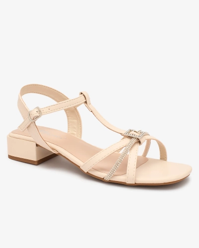 Royalfashion Women's beige low heel sandals with zirconia Luietta