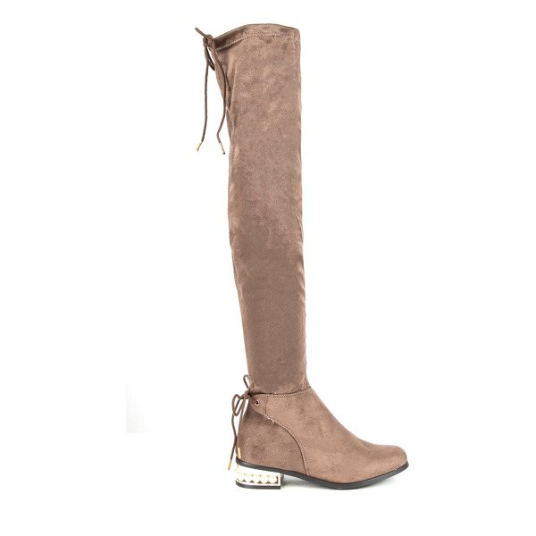 Brown over-the-knee boots with pearls Baila - Footwear