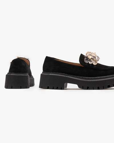Women's moccasins in black with colorful beads Ketiha- Footwear