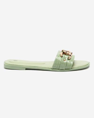 Green women's slippers with a metal chain Meritala - Footwear