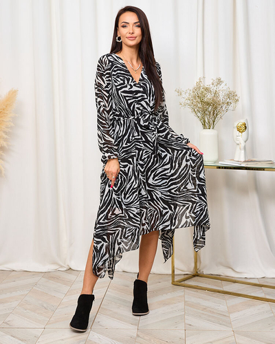 Royalfasion Black and white women's long dress with fashionable print