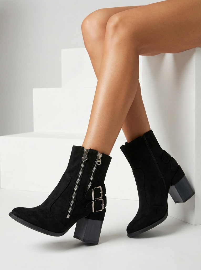 Royalfashion Women's black boots with Feirrgo decoration