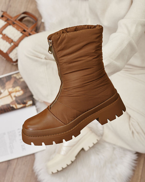 Royalfashion Sieviešu zābaki Tainve ar plakanu papēdi kamieļa krāsā