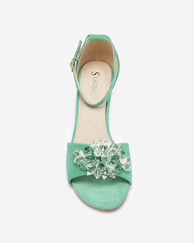 Zaļās sieviešu sandales ar dekoratīviem kristāliem Cerosso- Footwear