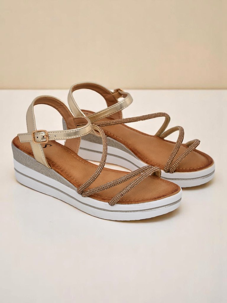 Royalfashion Женские сандалии на танкетке со стразами Ballosa