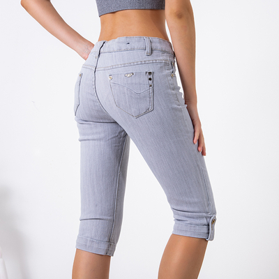 Gray 3/4 length women's denim trousers - Clothing