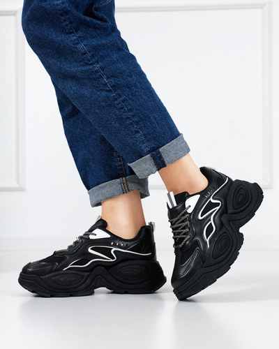 Black women's platform sports shoes with white inserts Oirana - Footwear