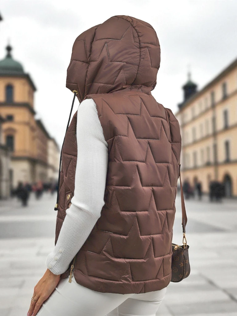 Quilted Women's Vest with Hood Steel Ember