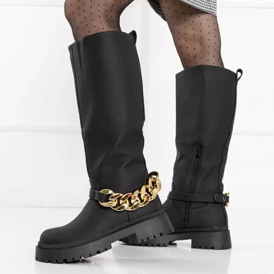 OUTLET Women's black knee-high boots Filusio - Footwear