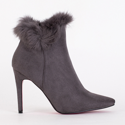 Gray women's boots on a high heel with Tito fur - Footwear