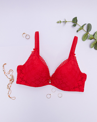 Women's red bra with lace - Underwear