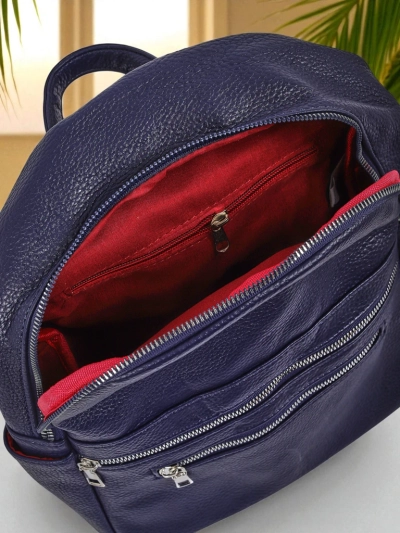 Calista Navy Blue Women's Backpack made of eco-leather with A4 zipper