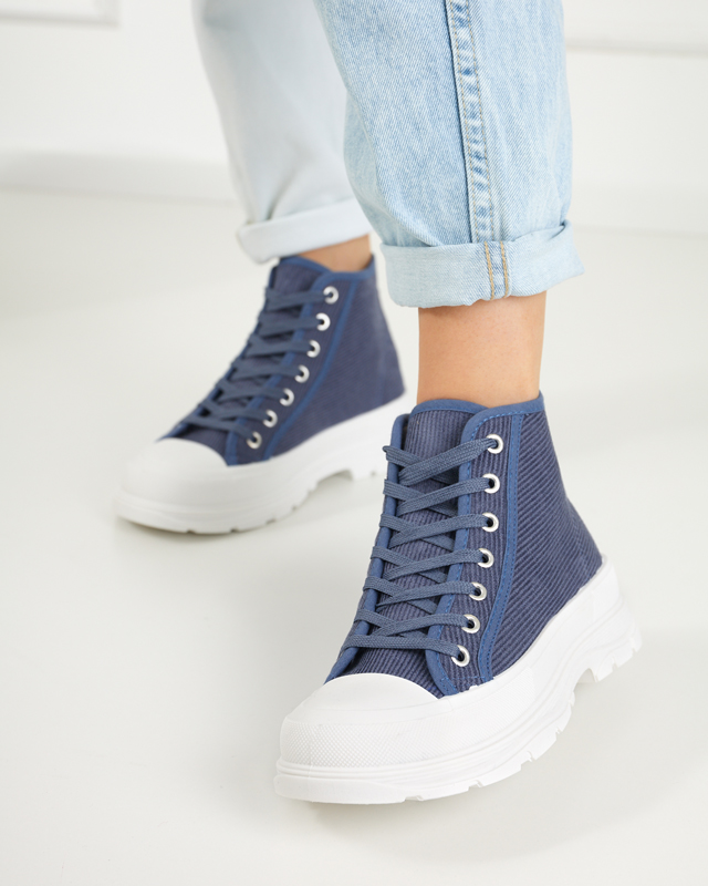 Blue women's high ribbed sneakers Somali - Footwear